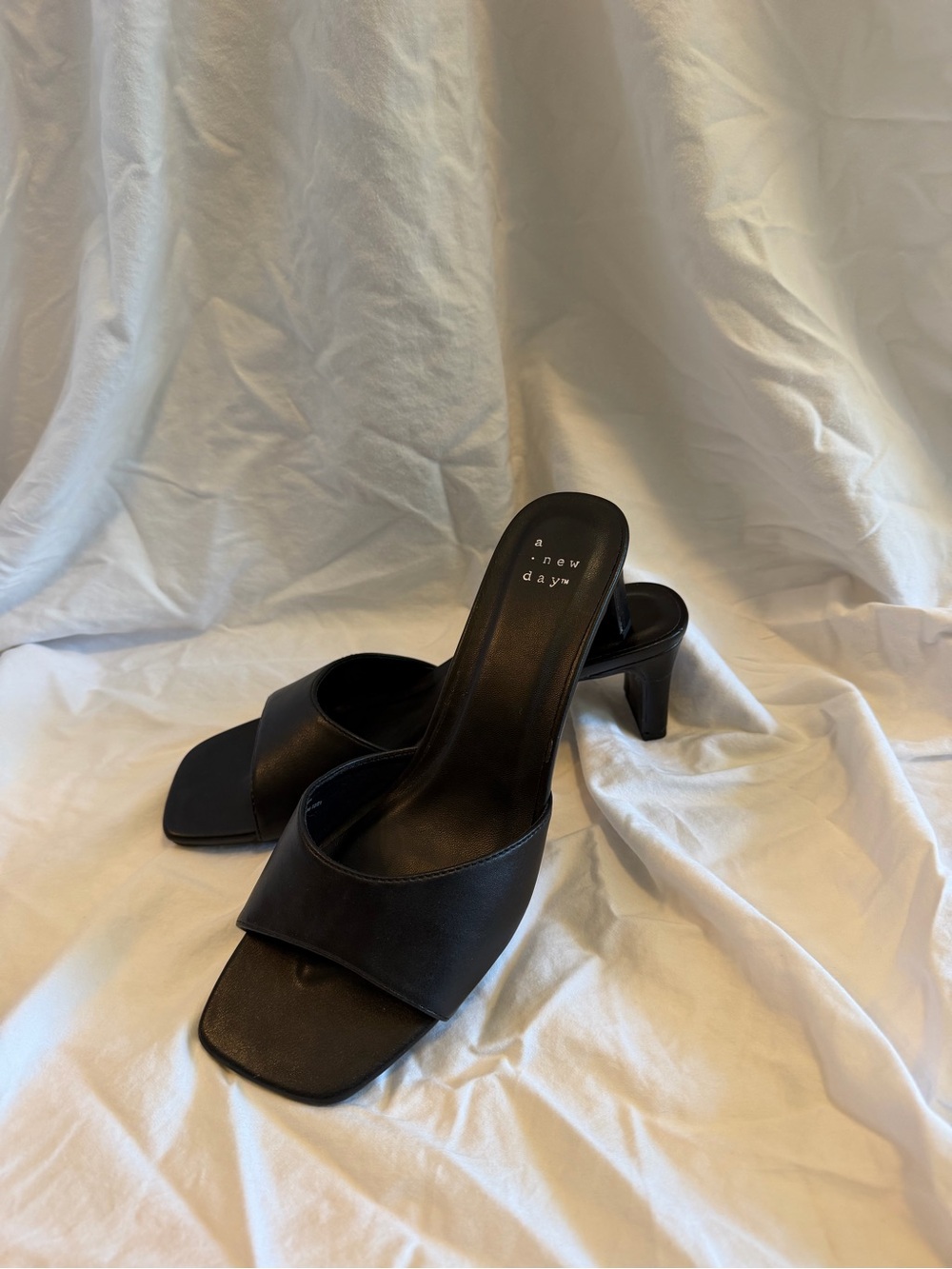 a new day Black Square-Toe Slide Heels